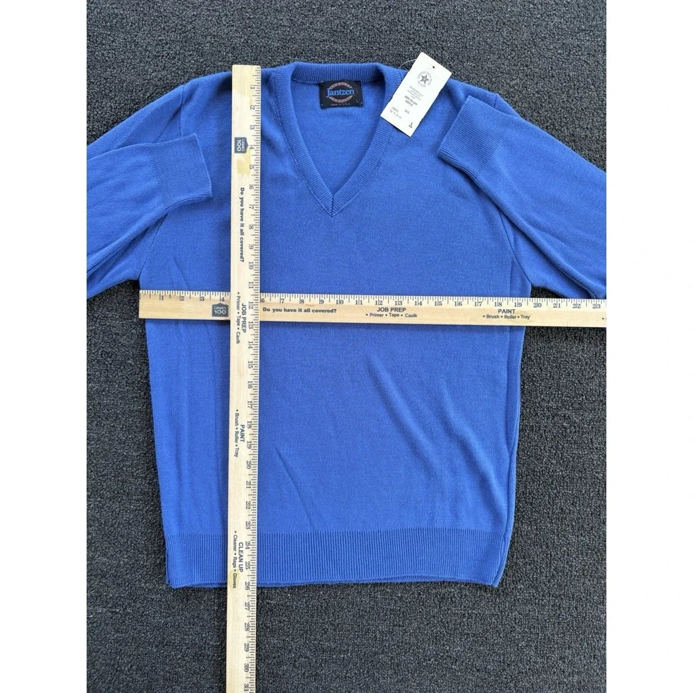 Vintage 80s Jantzen Blue Sweater Size Large Made In USA V Neck Pullover Acrylic